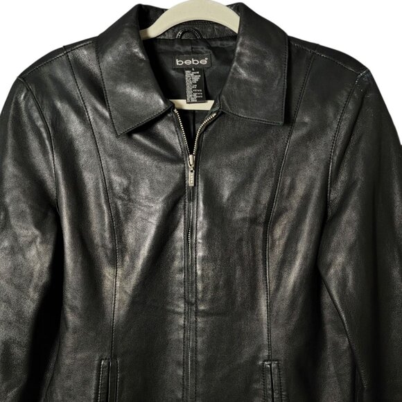 Bebe Womens Black Y2K Moto Biker Edgy Classic Capsule Sleek Leather Jacket Large - Picture 3 of 9
